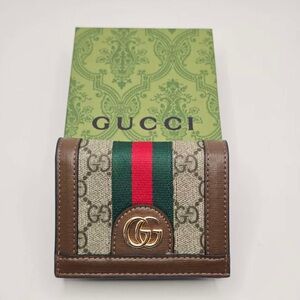 Gucci Tan and Green Monogram Wallet
